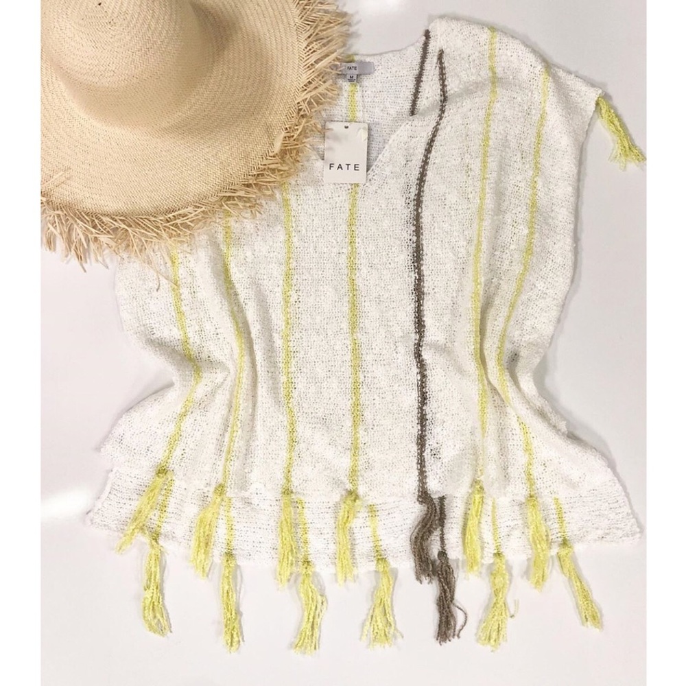 FATE white crochet with fringe swim coverup